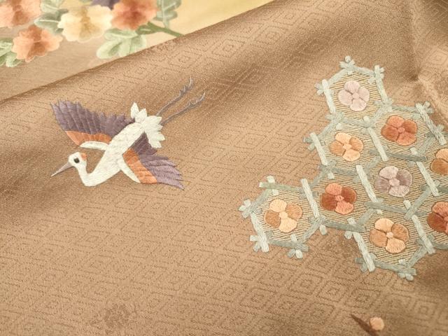平和屋着物▼訪問着　総刺繍　飛鶴花文　暈し染　正絹　逸品　DABG5662fe