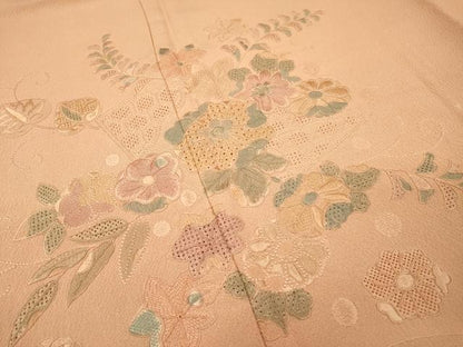 平和屋着物▼中国三大刺繍　スワトウ刺繍　汕頭刺繍　総刺繍　訪問着　地紙芝花文　正絹　逸品　DABG5666fe