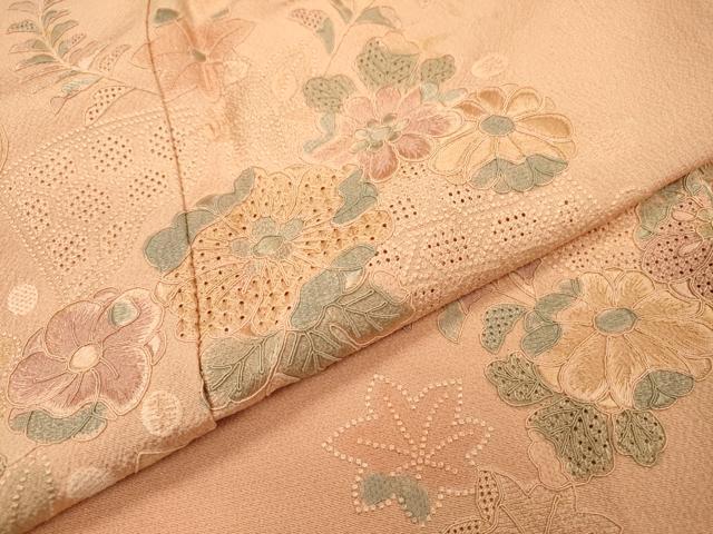 平和屋着物▼中国三大刺繍　スワトウ刺繍　汕頭刺繍　総刺繍　訪問着　地紙芝花文　正絹　逸品　DABG5666fe