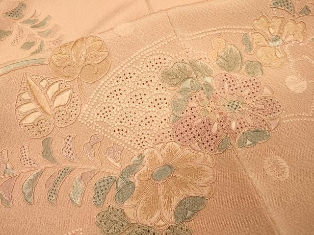 平和屋着物▼中国三大刺繍　スワトウ刺繍　汕頭刺繍　総刺繍　訪問着　地紙芝花文　正絹　逸品　DABG5666fe