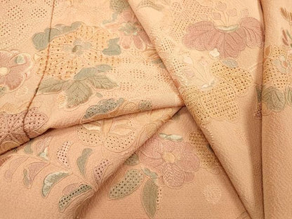 平和屋着物▼中国三大刺繍　スワトウ刺繍　汕頭刺繍　総刺繍　訪問着　地紙芝花文　正絹　逸品　DABG5666fe
