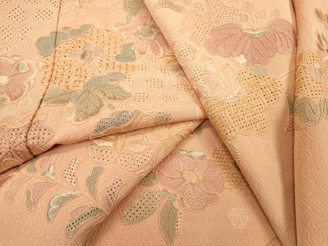 平和屋着物▼中国三大刺繍　スワトウ刺繍　汕頭刺繍　総刺繍　訪問着　地紙芝花文　正絹　逸品　DABG5666fe