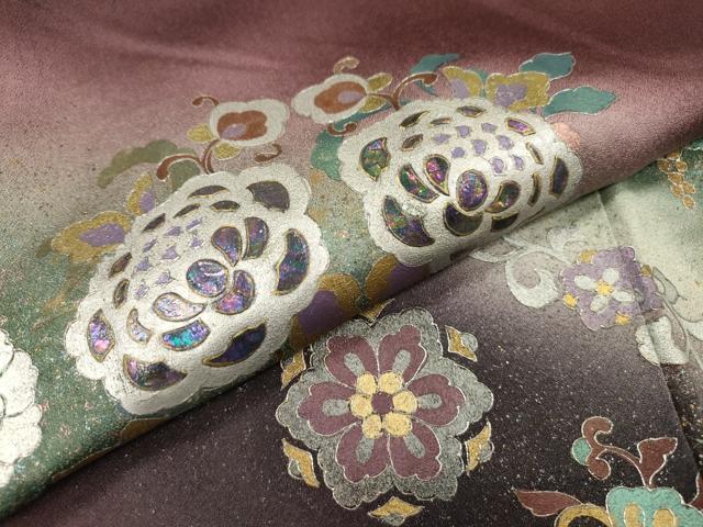 平和屋着物▼訪問着　螺鈿　花唐草文　暈し染　金銀彩　正絹　逸品　DABG5667fe