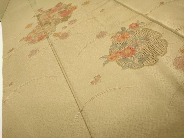 平和屋着物▼中国三大刺繍　スワトウ刺繍　汕頭刺繍　相良刺繍　総刺繍　訪問着　雪輪芝花文　暈し染　正絹　逸品　DABG5668fe