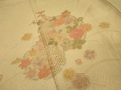 平和屋着物▼中国三大刺繍　スワトウ刺繍　汕頭刺繍　相良刺繍　総刺繍　訪問着　雪輪芝花文　暈し染　正絹　逸品　DABG5668fe