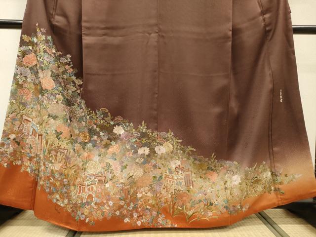 平和屋着物●中国三大刺繍　相良刺繍　総刺繍　訪問着　呉県刺繍　御所車花文　暈し染　正絹　逸品　DABG5671fe