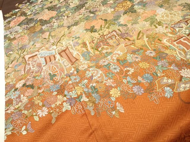 平和屋着物●中国三大刺繍　相良刺繍　総刺繍　訪問着　呉県刺繍　御所車花文　暈し染　正絹　逸品　DABG5671fe