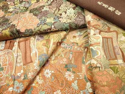 平和屋着物●中国三大刺繍　相良刺繍　総刺繍　訪問着　呉県刺繍　御所車花文　暈し染　正絹　逸品　DABG5671fe