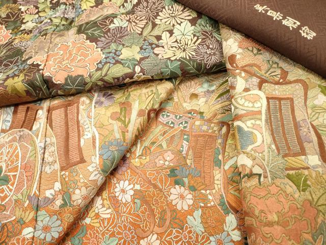 平和屋着物●中国三大刺繍　相良刺繍　総刺繍　訪問着　呉県刺繍　御所車花文　暈し染　正絹　逸品　DABG5671fe
