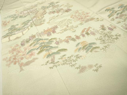 平和屋着物▼中国三大刺繍　スワトウ刺繍　汕頭刺繍　総刺繍　訪問着　人物風景文　金糸　正絹　逸品　DABG5672fe