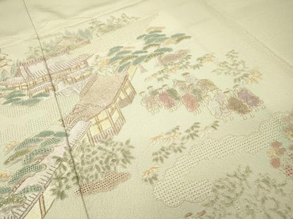 平和屋着物▼中国三大刺繍　スワトウ刺繍　汕頭刺繍　総刺繍　訪問着　人物風景文　金糸　正絹　逸品　DABG5672fe
