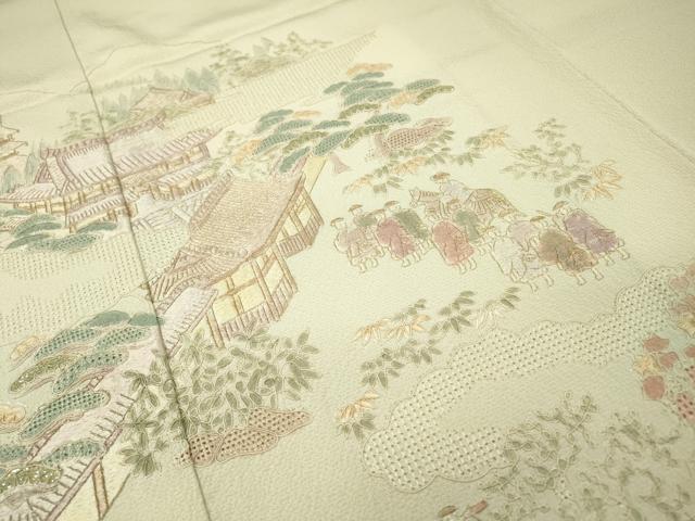 平和屋着物▼中国三大刺繍　スワトウ刺繍　汕頭刺繍　総刺繍　訪問着　人物風景文　金糸　正絹　逸品　DABG5672fe