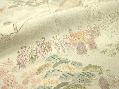 平和屋着物▼中国三大刺繍　スワトウ刺繍　汕頭刺繍　総刺繍　訪問着　人物風景文　金糸　正絹　逸品　DABG5672fe
