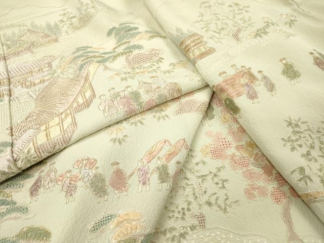 平和屋着物▼中国三大刺繍　スワトウ刺繍　汕頭刺繍　総刺繍　訪問着　人物風景文　金糸　正絹　逸品　DABG5672fe
