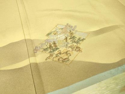 平和屋着物▼訪問着　総刺繍　松皮菱風景花文　金糸　正絹　逸品　DABG5674fe