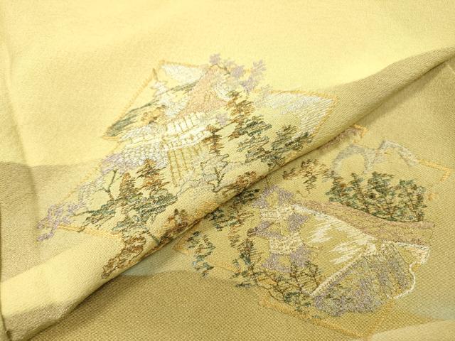平和屋着物▼訪問着　総刺繍　松皮菱風景花文　金糸　正絹　逸品　DABG5674fe