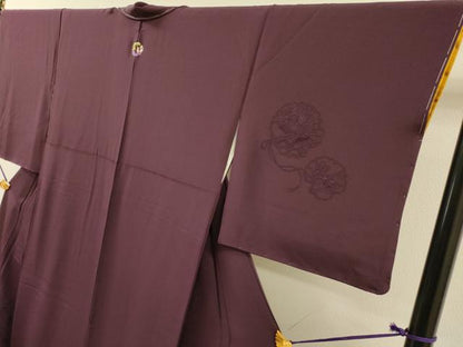 平和屋着物▼中国三大刺繍　スワトウ刺繍　汕頭刺繍　総刺繍　無地絵羽訪問着　雪輪飛鶴花文　桑の実色　正絹　逸品　未使用　DABG5676fe