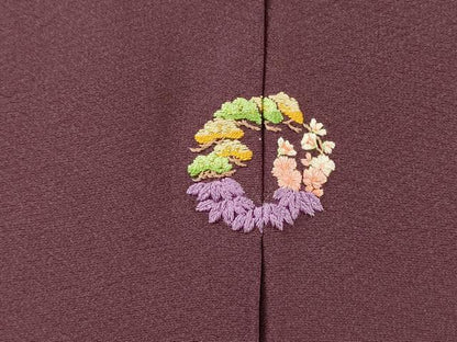 平和屋着物▼中国三大刺繍　スワトウ刺繍　汕頭刺繍　総刺繍　無地絵羽訪問着　雪輪飛鶴花文　桑の実色　正絹　逸品　未使用　DABG5676fe