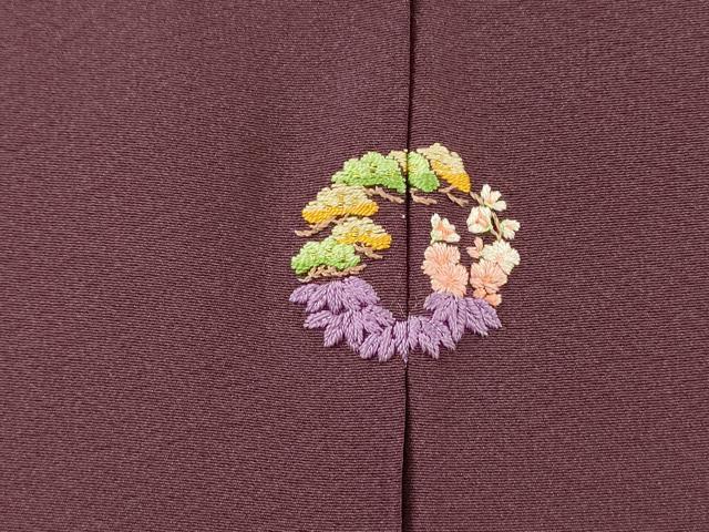 平和屋着物▼中国三大刺繍　スワトウ刺繍　汕頭刺繍　総刺繍　無地絵羽訪問着　雪輪飛鶴花文　桑の実色　正絹　逸品　未使用　DABG5676fe