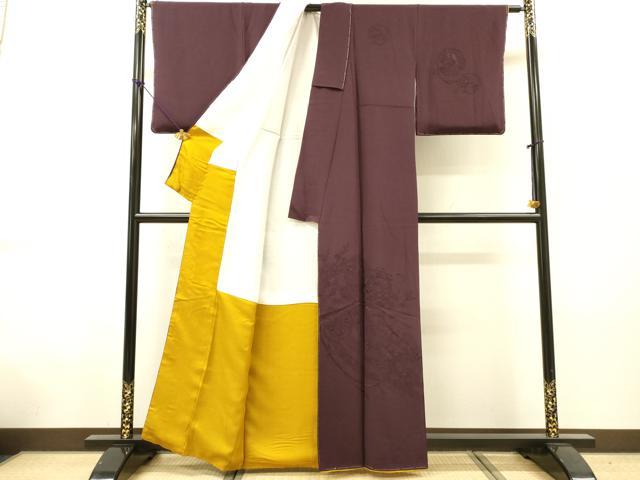 平和屋着物▼中国三大刺繍　スワトウ刺繍　汕頭刺繍　総刺繍　無地絵羽訪問着　雪輪飛鶴花文　桑の実色　正絹　逸品　未使用　DABG5676fe