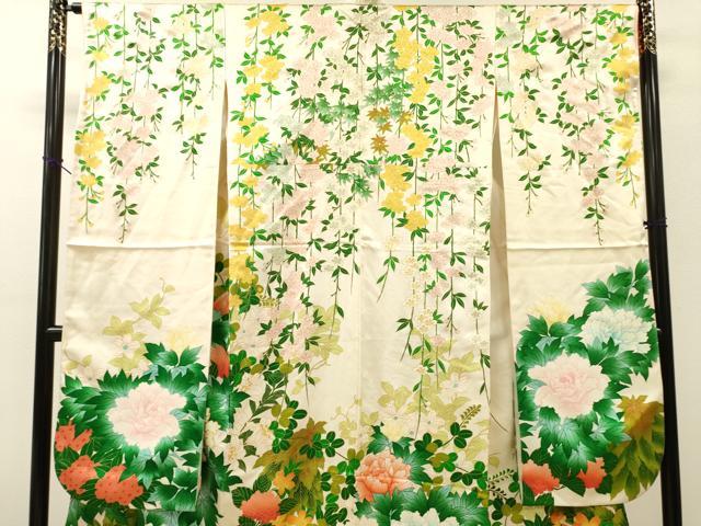 平和屋着物▼豪華振袖　駒刺繍　草花　金彩　正絹　逸品　DABG5678fe