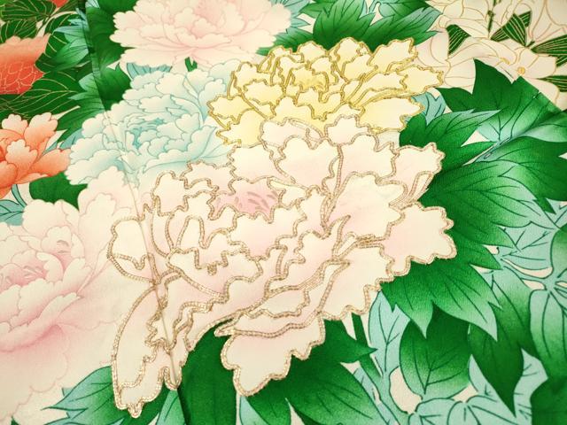 平和屋着物▼豪華振袖　駒刺繍　草花　金彩　正絹　逸品　DABG5678fe