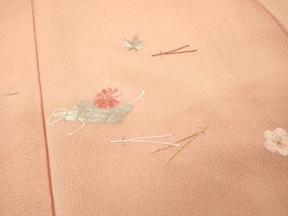 平和屋着物▼訪問着　総刺繍　吹き寄せ花筏文　金糸　鬼しぼ縮緬　正絹　逸品　DABG5681fe