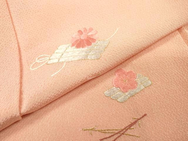 平和屋着物▼訪問着　総刺繍　吹き寄せ花筏文　金糸　鬼しぼ縮緬　正絹　逸品　DABG5681fe