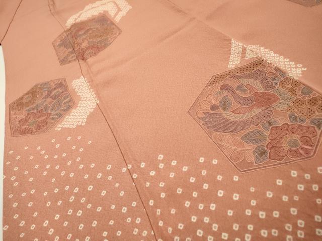 平和屋着物▼中国三大刺繍　スワトウ刺繍　汕頭刺繍　相良刺繍　訪問着　絞り　亀甲飛鶴花文　正絹　逸品　DABG5682fe