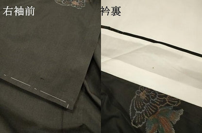 平和屋着物▽本絹大島紬　単衣　舞蝶花文　黒地　証紙付き　正絹　逸品　未使用　DABG5692fe