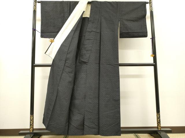 平和屋着物▽上質な紬　単衣　格子　正絹　逸品　DABG5695fe