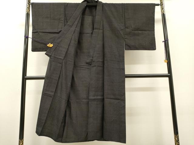 平和屋着物▽男性 紬 単衣 十字絣 黒地 正絹 逸品 DABG5696fe