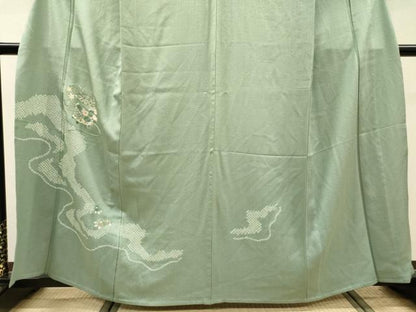 平和屋着物▽訪問着　単衣　刺繍　絞り　道長貝桶花文　正絹　逸品　DABG5716fe