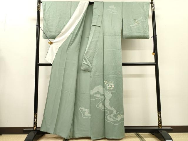 平和屋着物▽訪問着　単衣　刺繍　絞り　道長貝桶花文　正絹　逸品　DABG5716fe