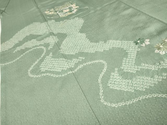 平和屋着物▽訪問着　単衣　刺繍　絞り　道長貝桶花文　正絹　逸品　DABG5716fe