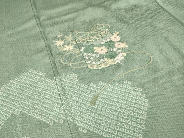 平和屋着物▽訪問着　単衣　刺繍　絞り　道長貝桶花文　正絹　逸品　DABG5716fe