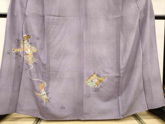 平和屋着物▽訪問着　単衣　蒔絵御所車女人花文　暈し染　金彩　正絹　逸品　DABG5718fe