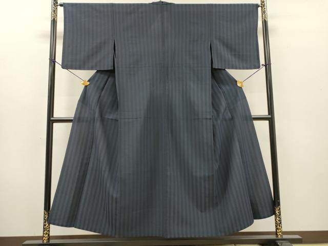 平和屋着物▽本塩沢　単衣　縞　正絹　逸品　DABG5721fe