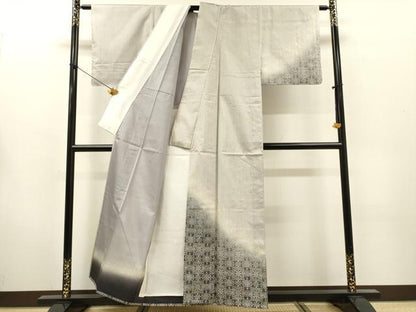 平和屋着物▽本場染大島紬　訪問着　単衣　草木小紋　舞花文　正絹　逸品　未使用　DABG5725fe