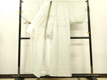 平和屋着物▽上質な色無地　単衣　草花地紋　白緑色　ますいわ屋扱い　正絹　逸品　未使用　DABG5726fe