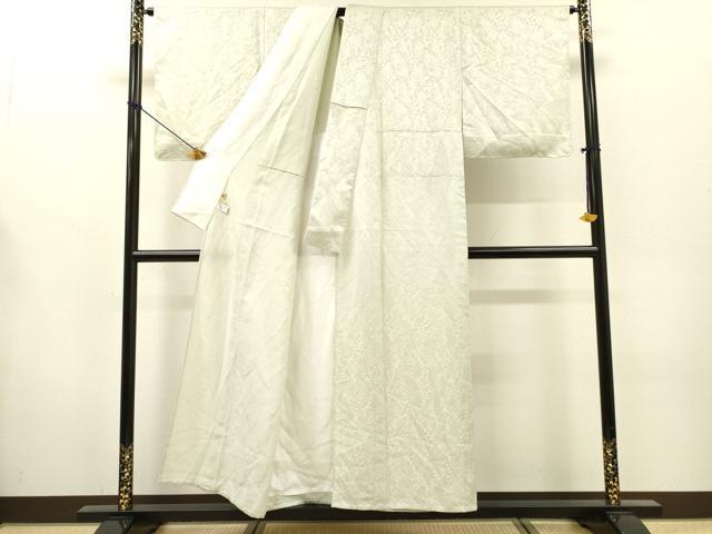 平和屋着物▽上質な色無地　単衣　草花地紋　白緑色　ますいわ屋扱い　正絹　逸品　未使用　DABG5726fe