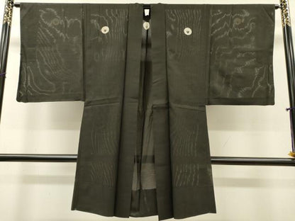 平和屋着物▽男性　黒紋付　長羽織　スリーシーズン　春夏秋　塵除け　絽　正絹　逸品　DABG5729fe