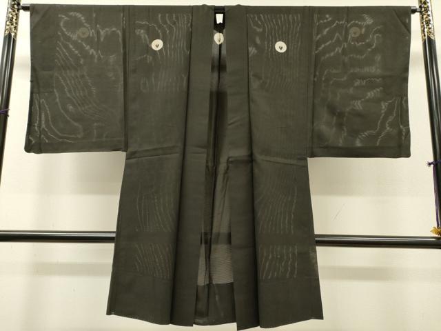 平和屋着物▽男性　黒紋付　長羽織　スリーシーズン　春夏秋　塵除け　絽　正絹　逸品　DABG5729fe