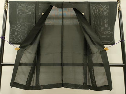 平和屋着物▽男性　黒紋付　長羽織　スリーシーズン　春夏秋　塵除け　絽　正絹　逸品　DABG5731fe