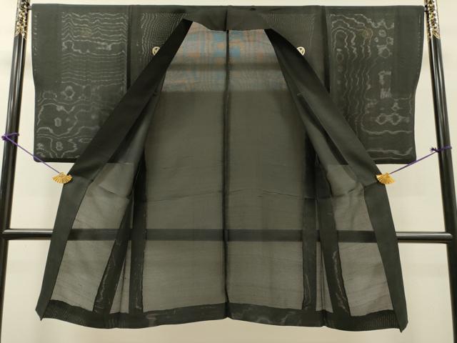 平和屋着物▽男性　黒紋付　長羽織　スリーシーズン　春夏秋　塵除け　絽　正絹　逸品　DABG5731fe