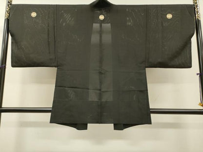 平和屋着物▽男性　黒紋付　羽織　スリーシーズン　春夏秋　塵除け　絽　正絹　逸品　DABG5732fe