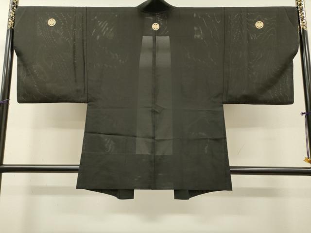 平和屋着物▽男性　黒紋付　羽織　スリーシーズン　春夏秋　塵除け　絽　正絹　逸品　DABG5732fe