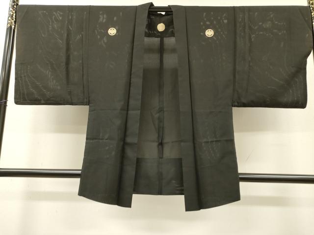 平和屋着物▽男性　黒紋付　羽織　スリーシーズン　春夏秋　塵除け　絽　正絹　逸品　DABG5732fe