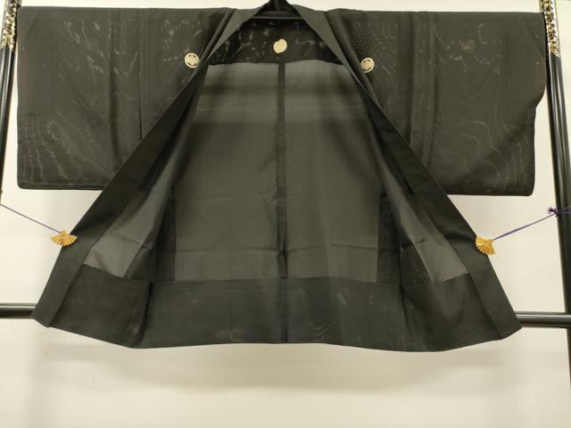 平和屋着物▽男性　黒紋付　羽織　スリーシーズン　春夏秋　塵除け　絽　正絹　逸品　DABG5732fe