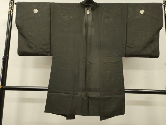 平和屋着物▽男性　黒紋付　長羽織　スリーシーズン　春夏秋　塵除け　絽　正絹　逸品　DABG5733fe